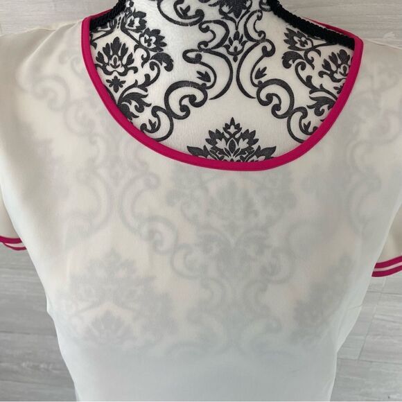 Amanda Uprichard Morris Flutter Striped  Sleeve Keyhole Top - Picture 2 of 8